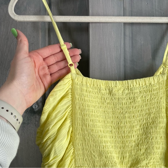 AERIE Smocked Keyhole Romper beach bright sunny yellow smocked flowy lightweight - Picture 10 of 12